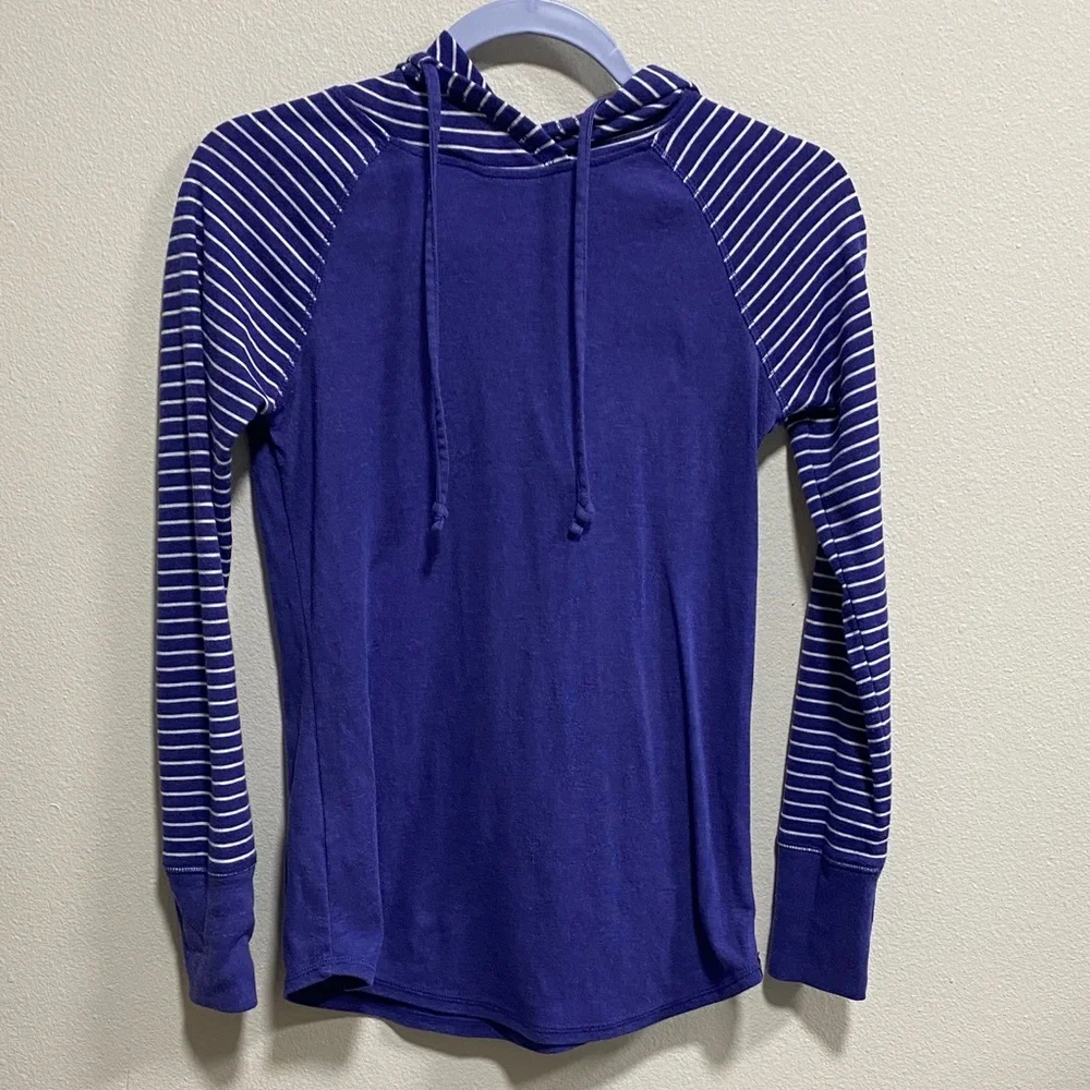Eddie Bauer Striped Sleeve Lightweight Hoodie Purple Indigo‎ Blue XS - Picture 3 of 9